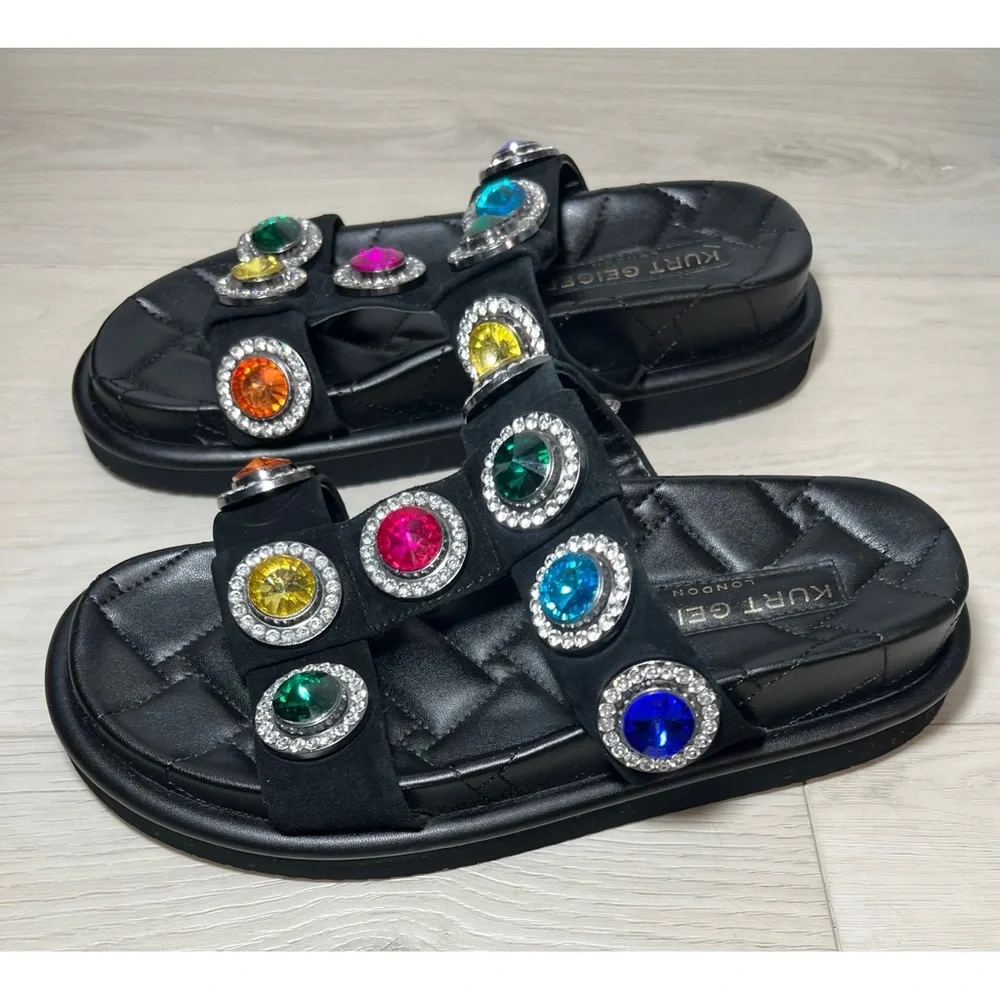 Kurt Geiger London Womens ORSON CRYSTAL Black Leather Slide Sandals Shoes Sz 9 - Picture 5 of 9